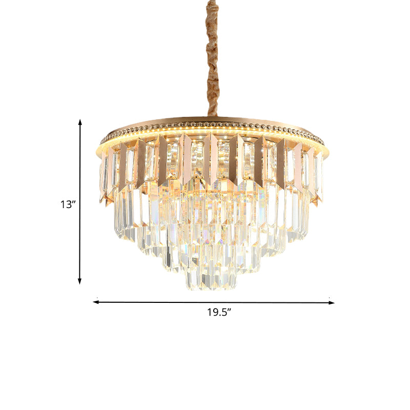 Crystal à 5 ​​niveaux Round Chandelier Modernisme Dining Room LED Plafond Light Light in Gold