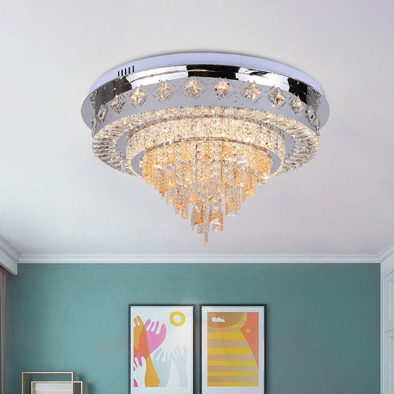 LED Flush Ceiling Light Modern Layers Crystal Flush Mount Recessed Lighting in Chrome