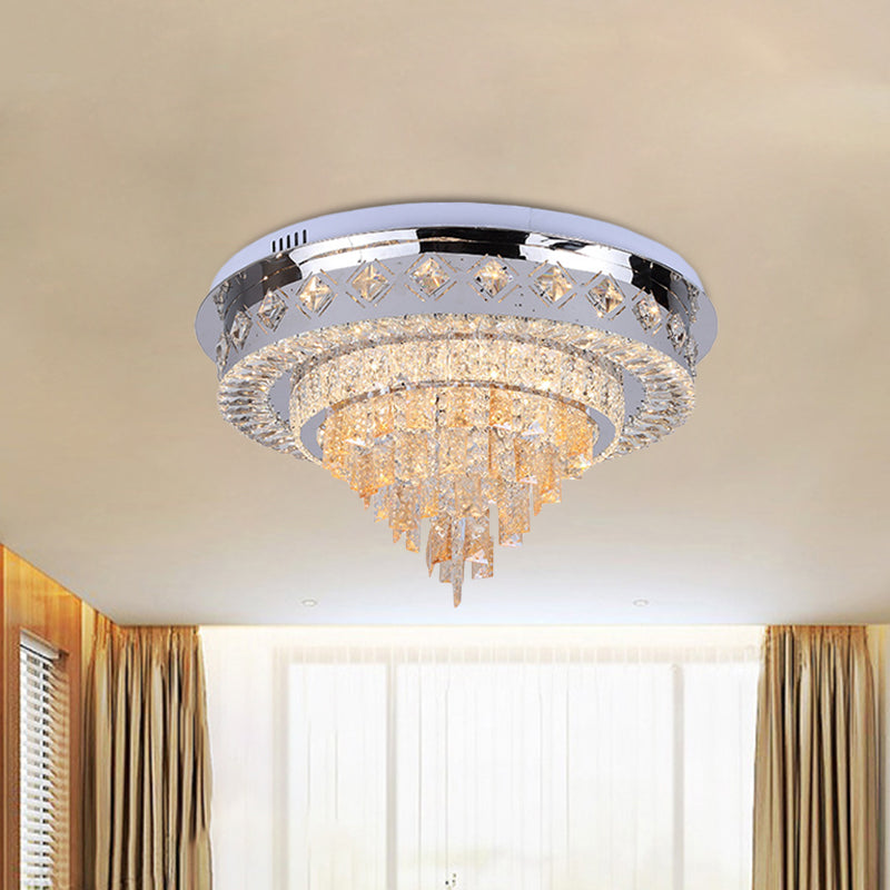 LED Flush Ceiling Light Modern Layers Crystal Flush Mount Recessed Lighting in Chrome