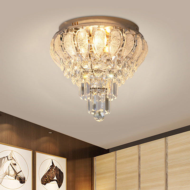 5 Bulbs Floral Ceiling Flush Mount Minimalistic Clear Crystal Flushmount Lighting for Bedroom