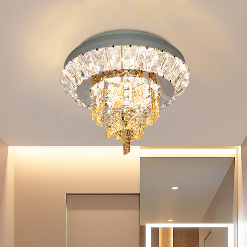 Layered Corridor Ceiling Lighting Modern Crystal Chrome LED Flush Mount Fixture, 11"/23.5" Dia