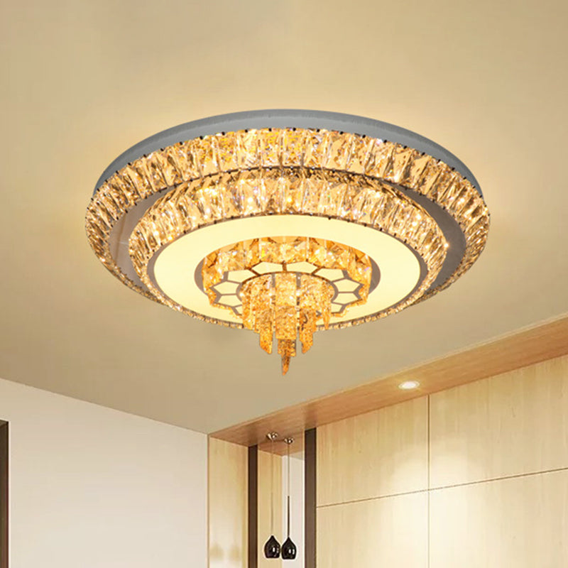 Layered Corridor Ceiling Lighting Modern Crystal Chrome LED Flush Mount Fixture, 11"/23.5" Dia