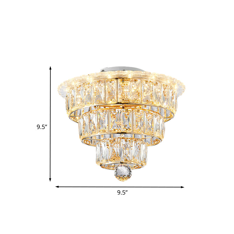 Beveled Crystal Gold Flushmount 3 Tiers Modern 9.5/12 Inches Wide LED Ceiling Light Fixture