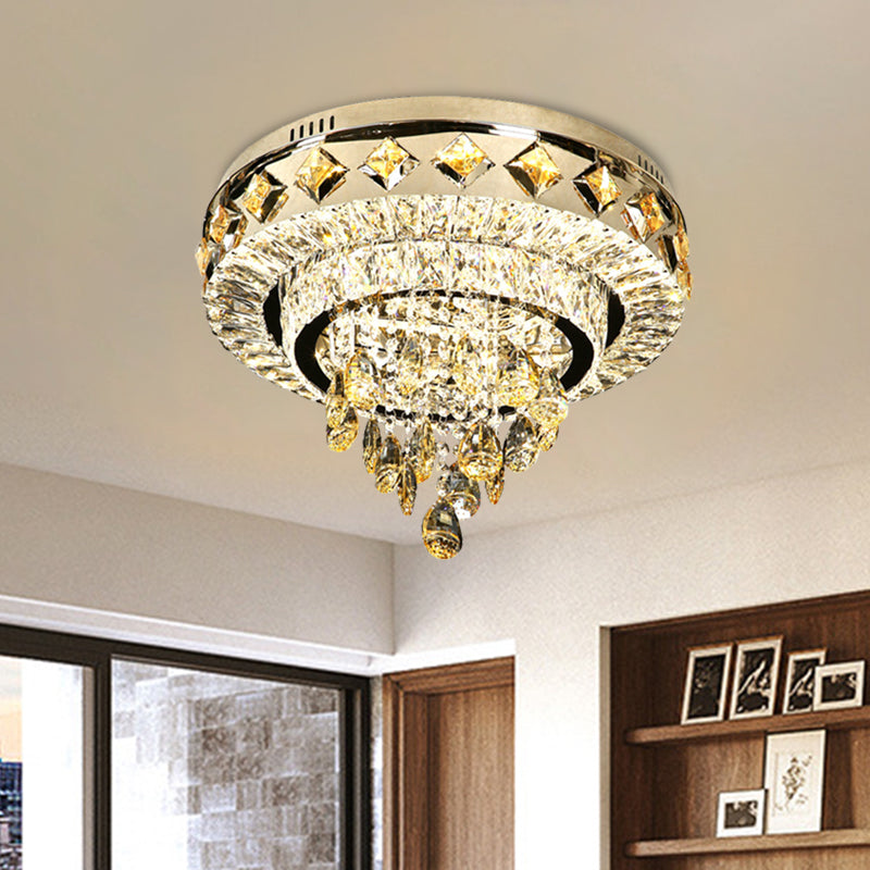 19.5"/23.5" Wide Chrome LED Ceiling Flush Contemporary Crystal 2-Tier Flush Mount Lamp with Drop