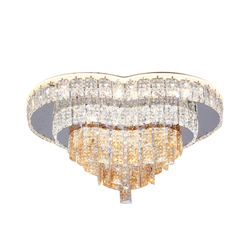Remote Control Love Heart LED Flush Mount Modernist White Faceted Crystal Close to Ceiling Light
