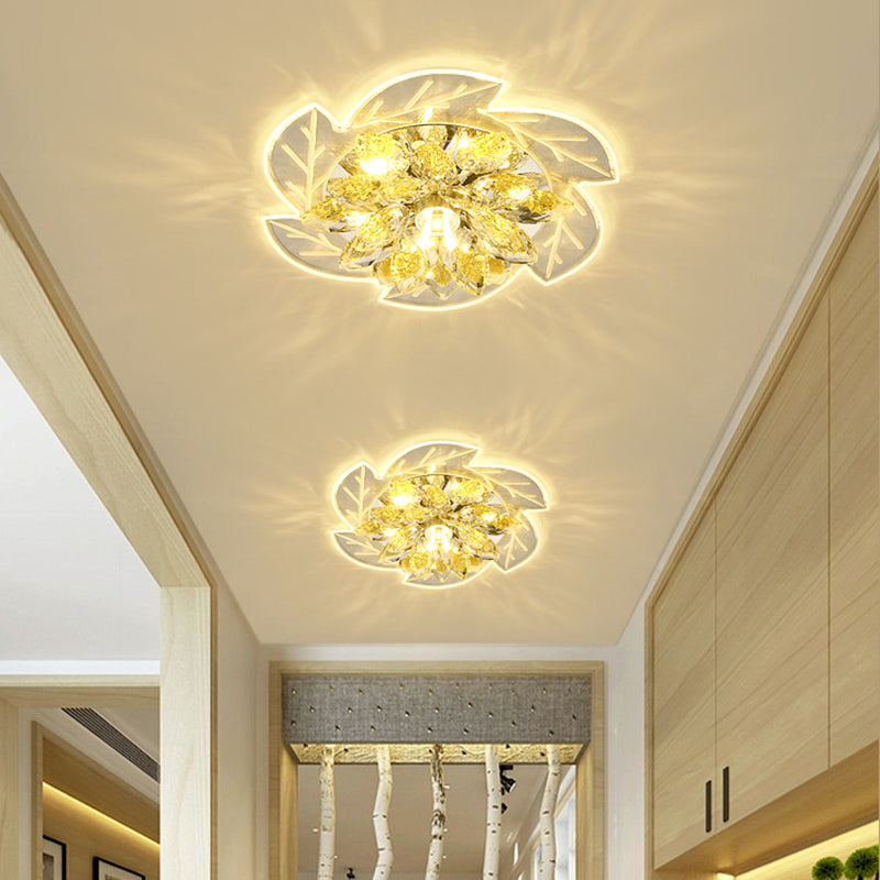 LED Ceiling Light Flush Mount Modernism Flower Small Clear Crystal Flush Mount Light Fixture