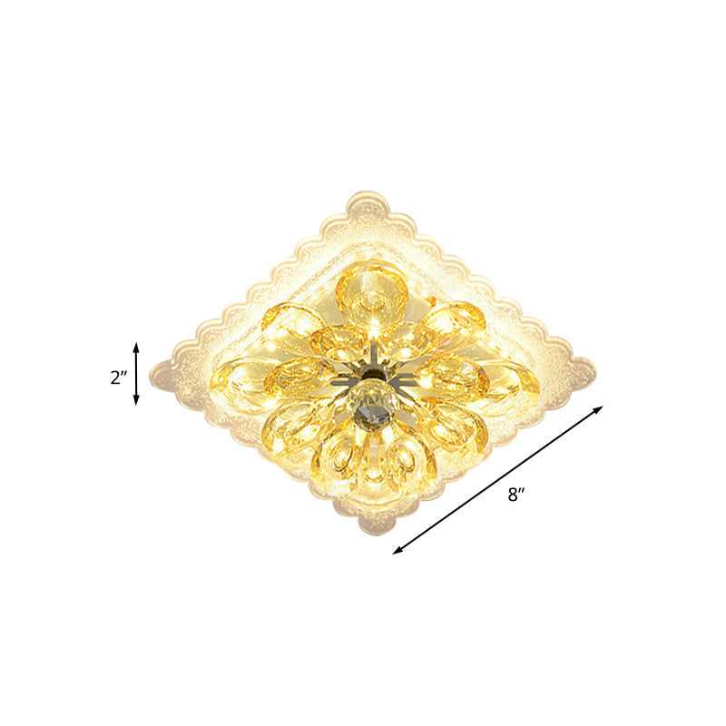 Scalloped Square Corridor Ceiling Fixture Modernist Clear Crystal LED Flush Mount Recessed Lighting
