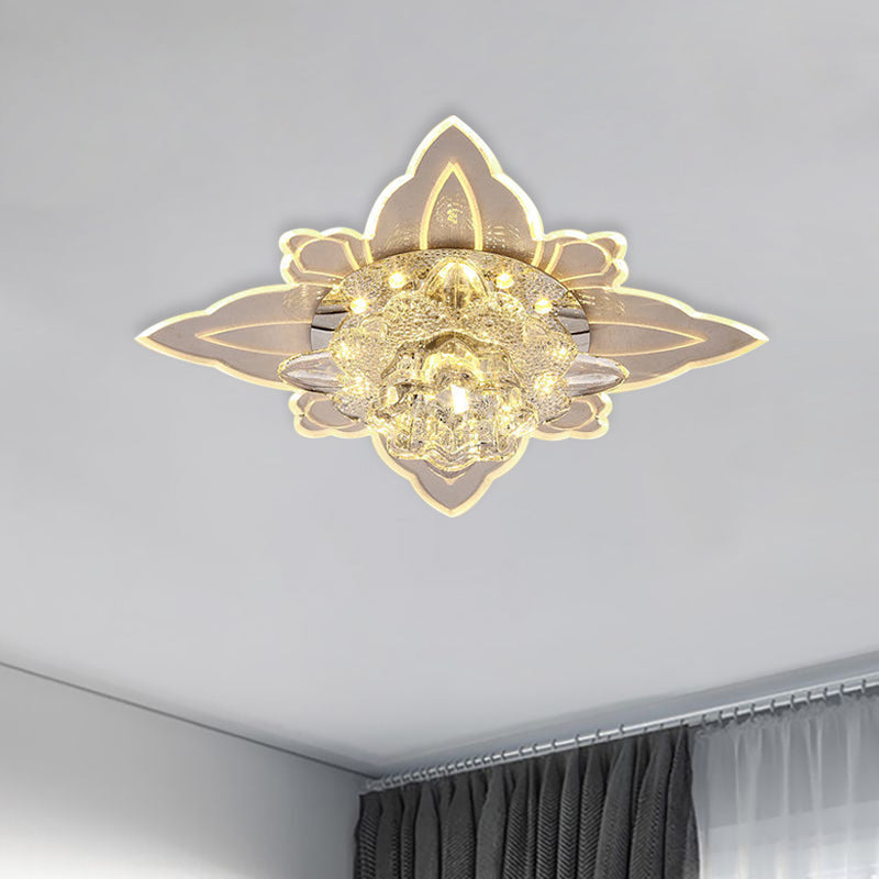 Clear Crystal Floral Ceiling Lamp Contemporary Passage LED Flush-Mount Light Fixture