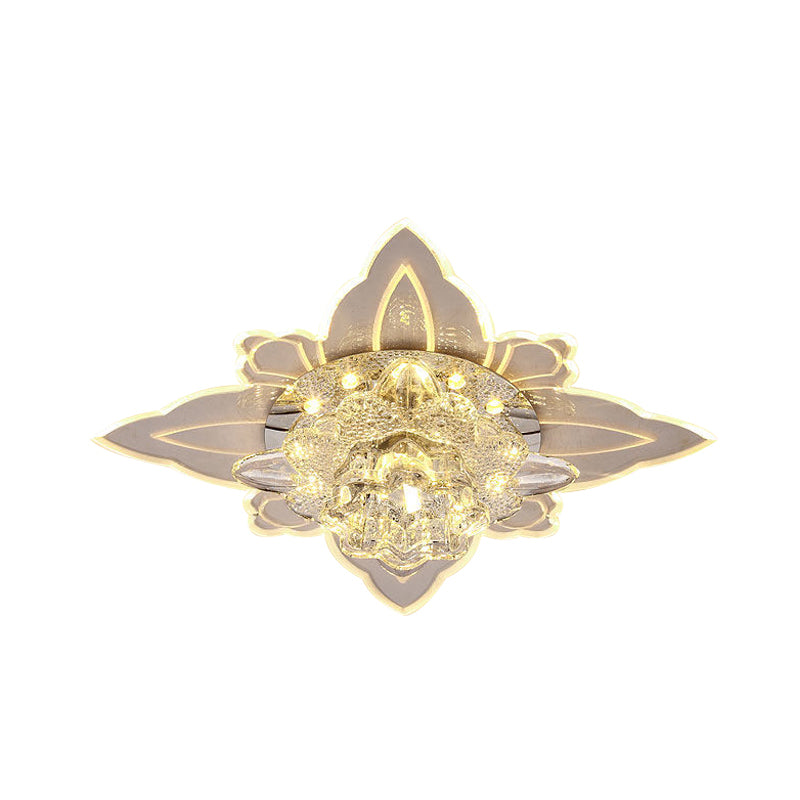 Clear Crystal Floral Ceiling Lamp Contemporary Passage LED Flush-Mount Light Fixture