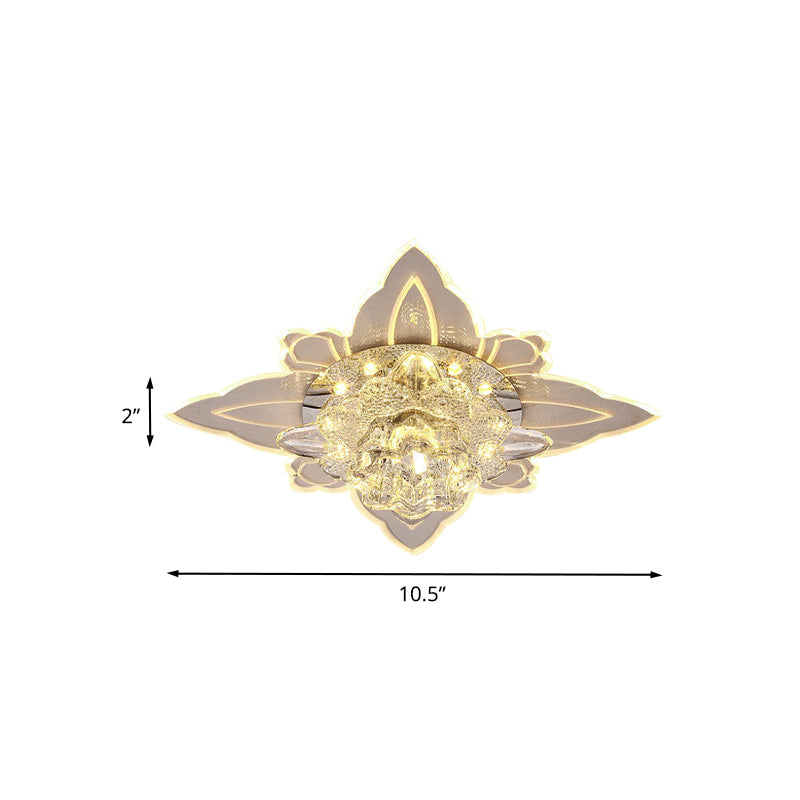 Clear Crystal Floral Ceiling Lamp Contemporary Passage LED Flush-Mount Light Fixture