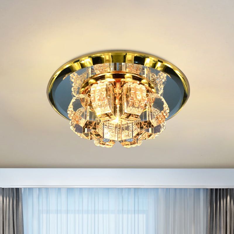 Gold Blooming Mini Flush Light Modern Crystal Strap Corridor LED Close to Ceiling Lamp