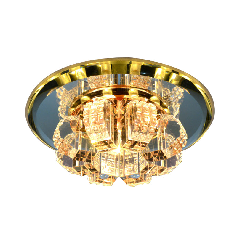 Gold Blooming Mini Flush Light Modern Crystal Strap Corridor LED Close to Ceiling Lamp