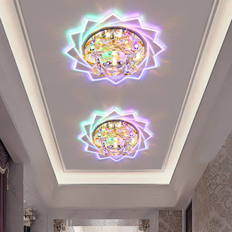 Modern Style Lotus Ceiling Light Clear Crystal LED Flush Mount Fixture for Hallway