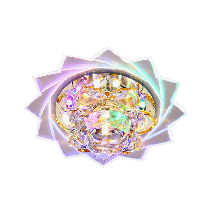 Modern Style Lotus Ceiling Light Clear Crystal LED Flush Mount Fixture for Hallway