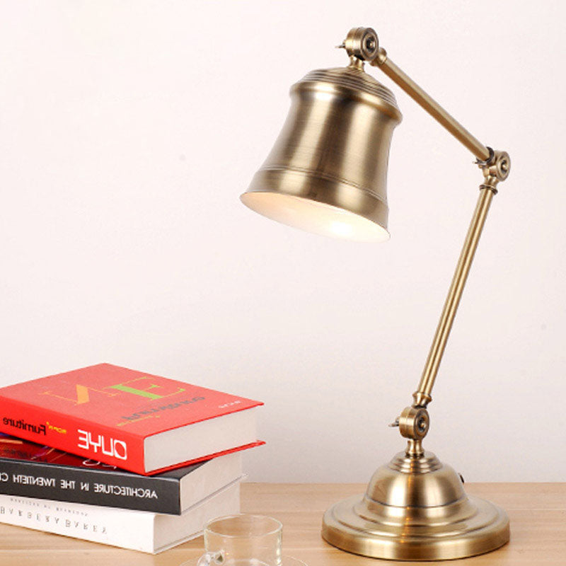 Trumpet Shade Study Desk Reading Lamp Vintage Metal Single Gold Finish Task Light with Adjustable Arm