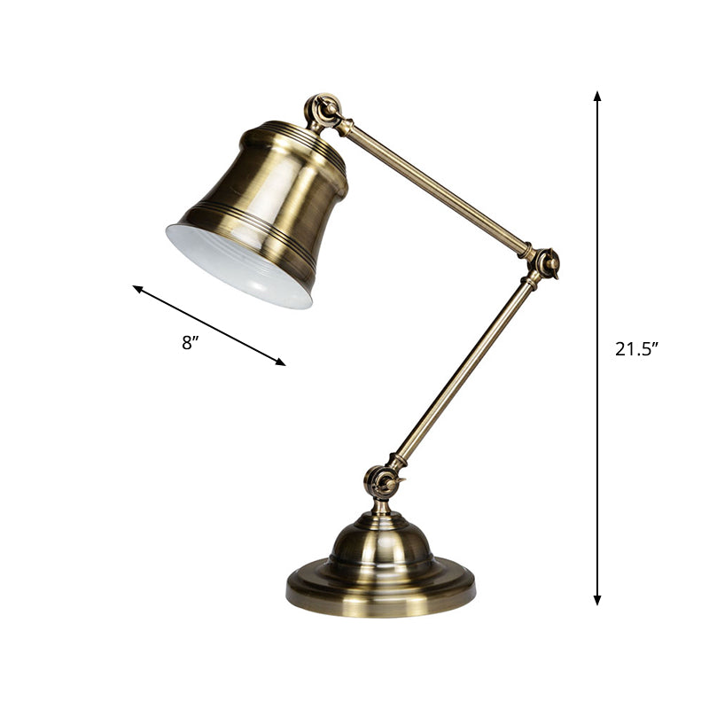 Trumpet Shade Study Desk Reading Lamp Vintage Metal Single Gold Finish Task Light with Adjustable Arm