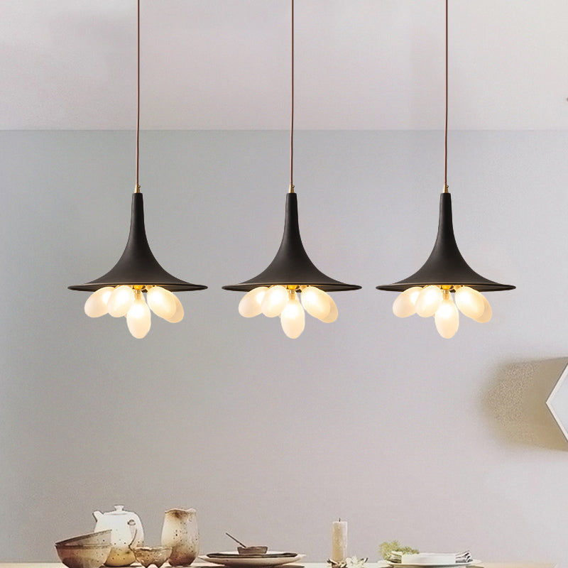 6/11-Bulb Iron Pendant Chandelier Industrial Black Wide Flared Dining Room Hanging Lamp with Grapes Frosted Glass Shade