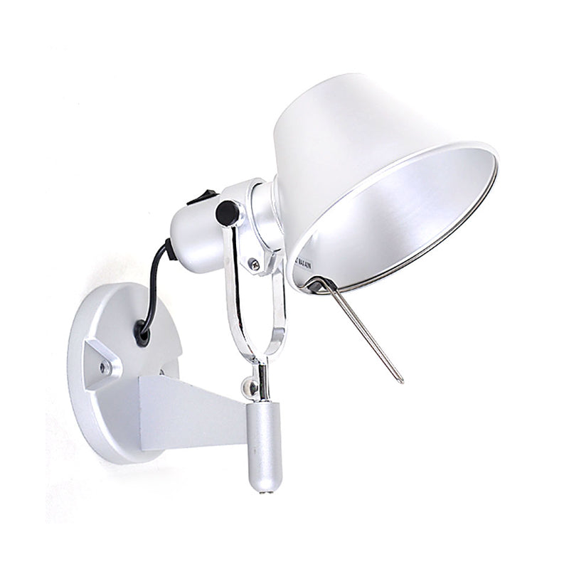 Metal Truncated Cone Task Wall Sconce Industrial Single Bedside Wall Mount Light with Adjustable Arm in Black/Silver