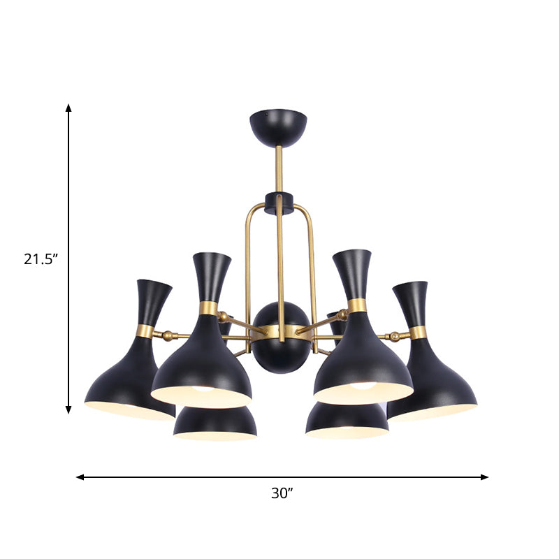 6 luci a imbuto il lampadario regolabile il lampadario a sospensione in metallo nero e oro.