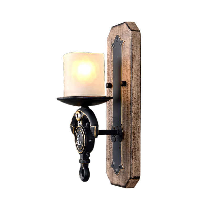 Black Cylinder Wall Hanging Light Industrial Frosted Glass 1/2-Light Dining Room Sconce with Anchor Design