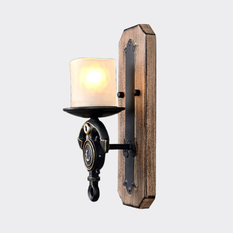 Black Cylinder Wall Hanging Light Industrial Frosted Glass 1/2-Light Dining Room Sconce with Anchor Design