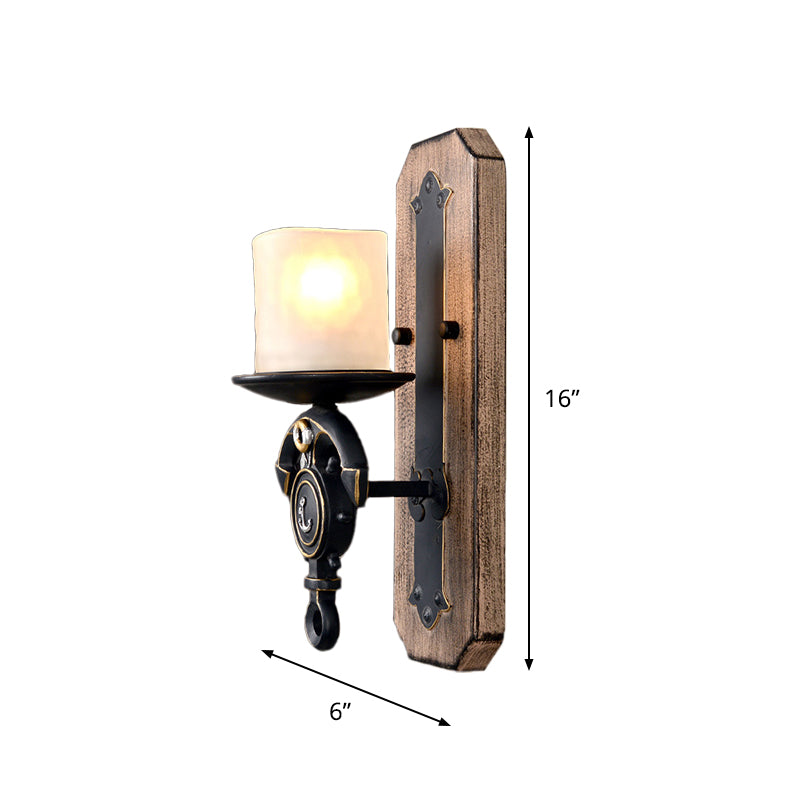 Black Cylinder Wall Hanging Light Industrial Frosted Glass 1/2-Light Dining Room Sconce with Anchor Design