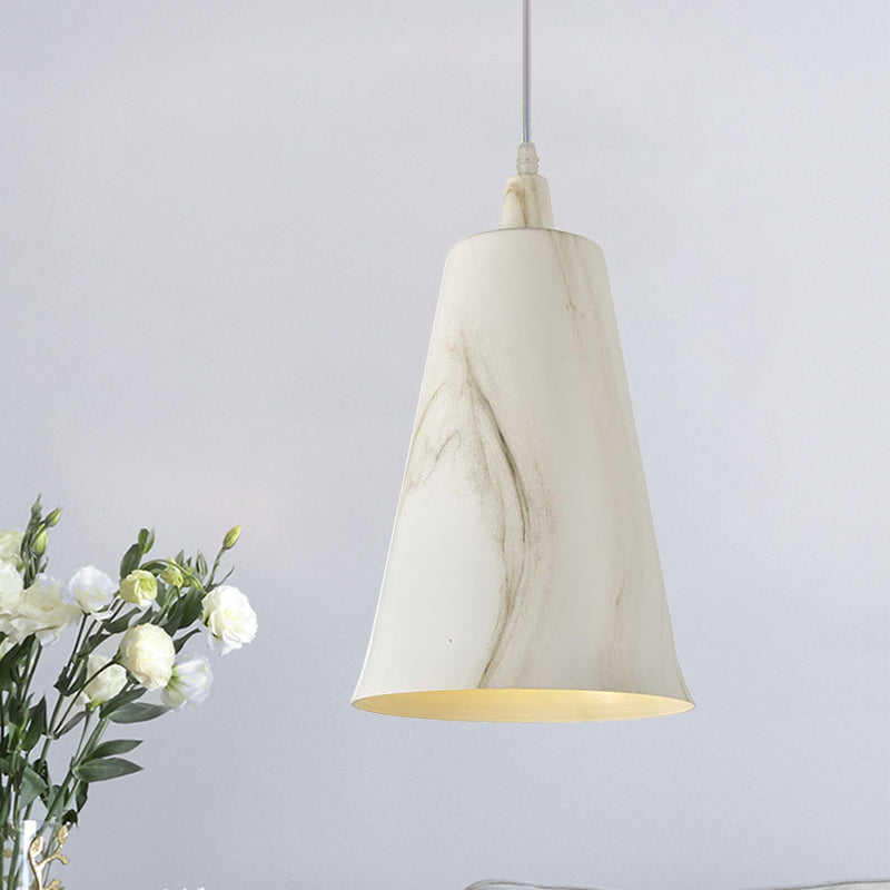 1-Light Metal Pendant Lighting Fixture Farm Style White/Yellow/Brown Deep Cone Living Room Hanging Light Kit