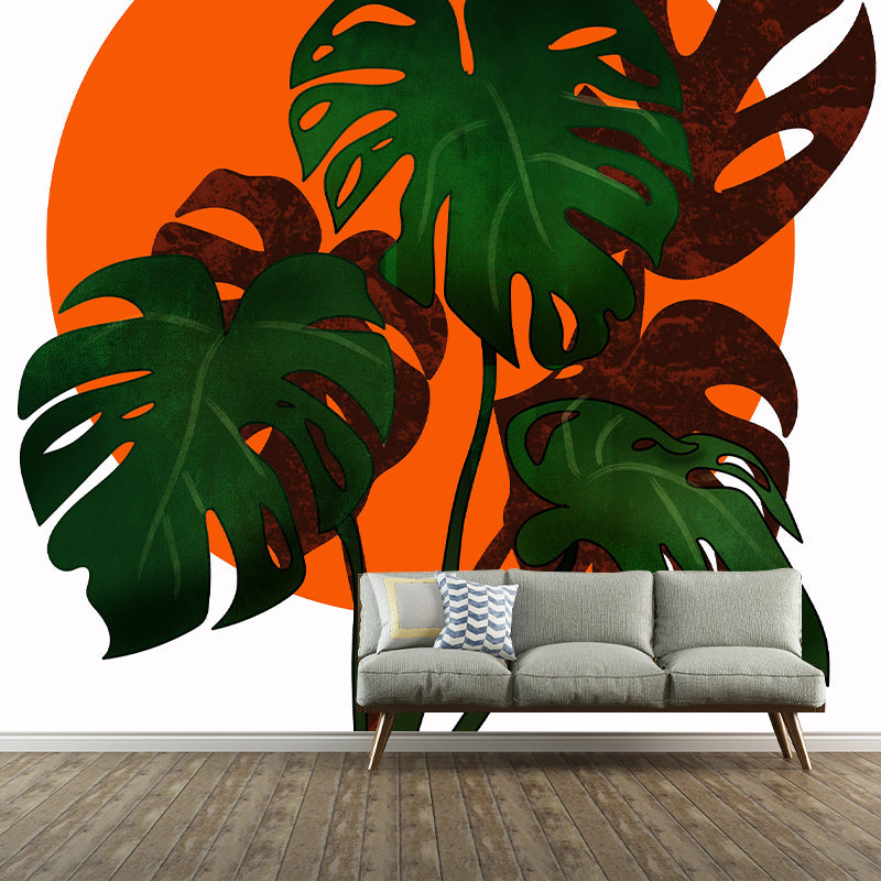 Tropical Plant Illustration Mural Moisture Resistant for Living Room and Room Wall Decoration