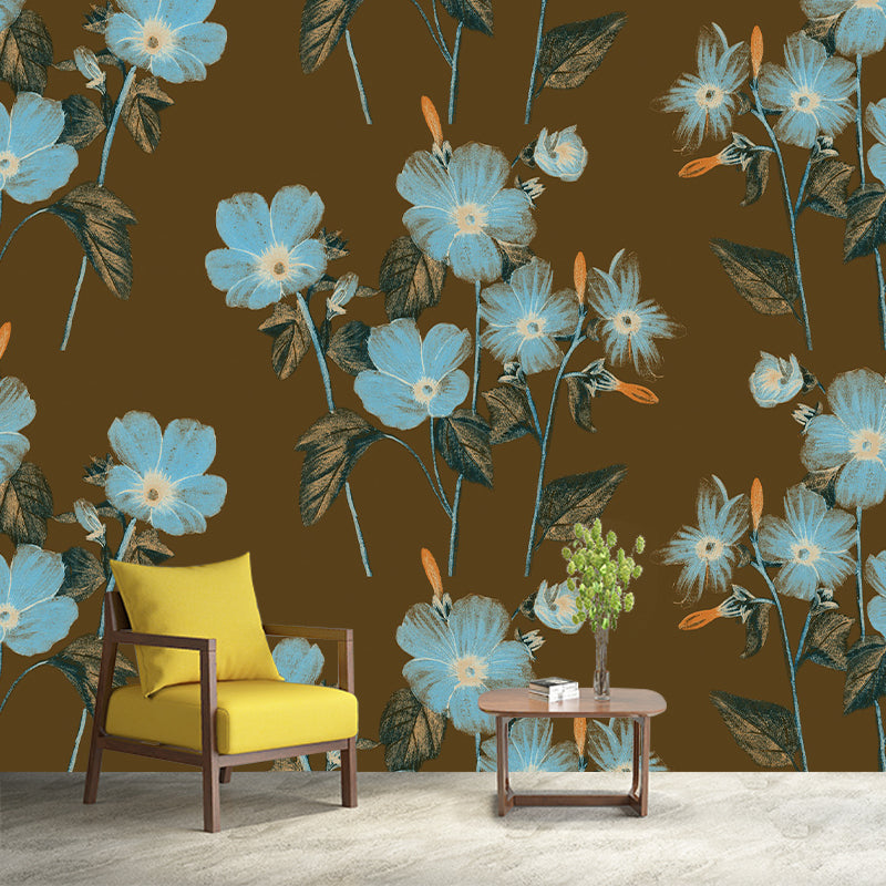 Flower Print Illustration Horizontal Mural for Living Room Wall Decoration