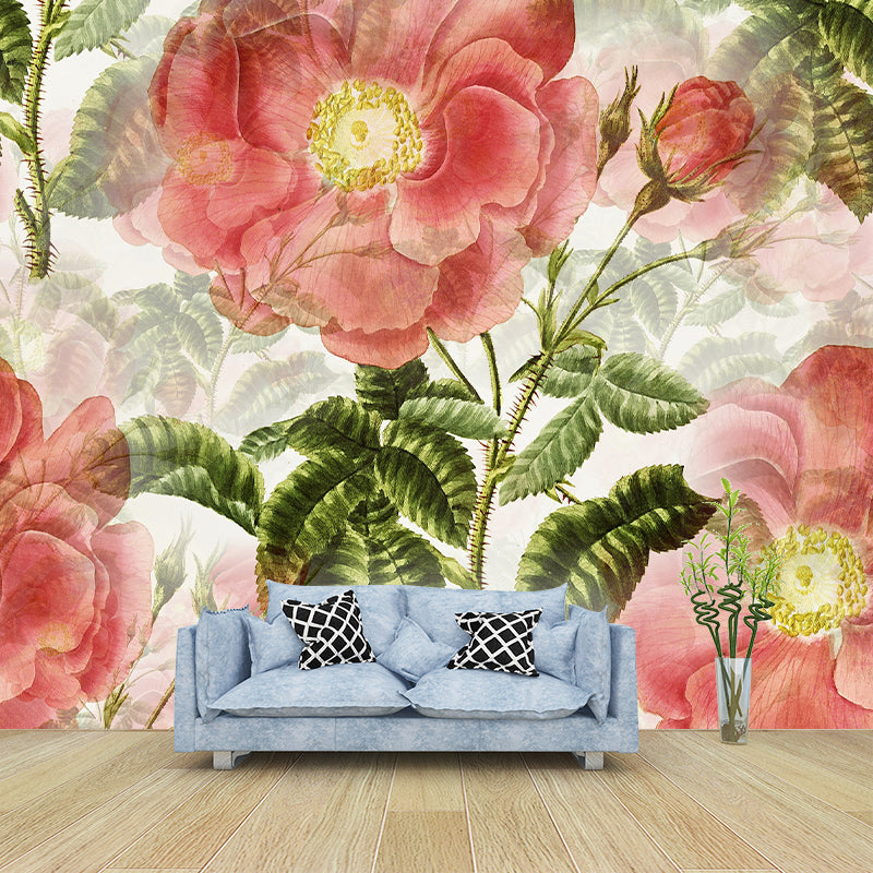 Flower Print Illustration Horizontal Mural for Living Room Wall Decoration