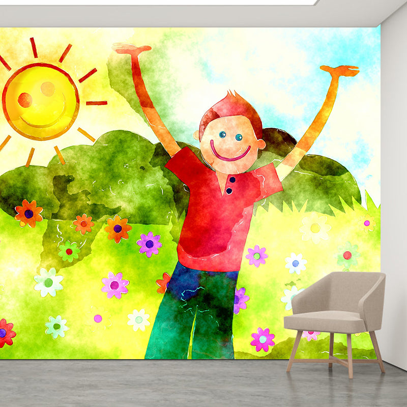 Cartoon Pastoral Illustration Mural for Children's Bedroom Wall Decoration