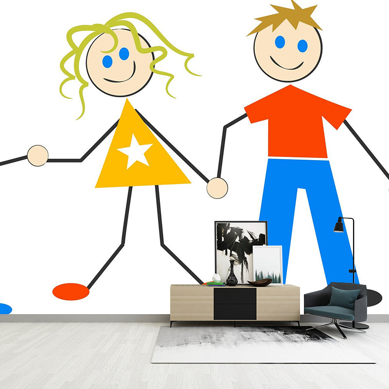 Simple Cartoon Character Illustration Mural for Children's Bedroom Wall Decoration