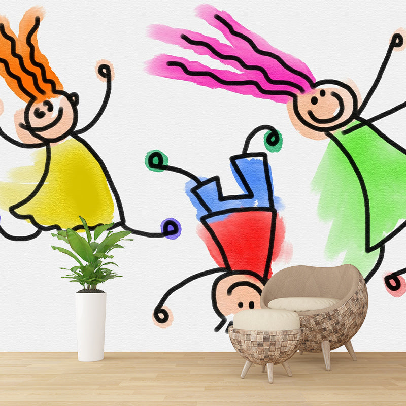 Simple Cartoon Character Illustration Mural for Children's Bedroom Wall Decoration