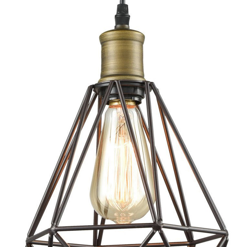 Retro Diamond Cage Pendelleuchte 1 Glühbirnenhängelampe in Messing/antikes Messing für Wohnzimmer