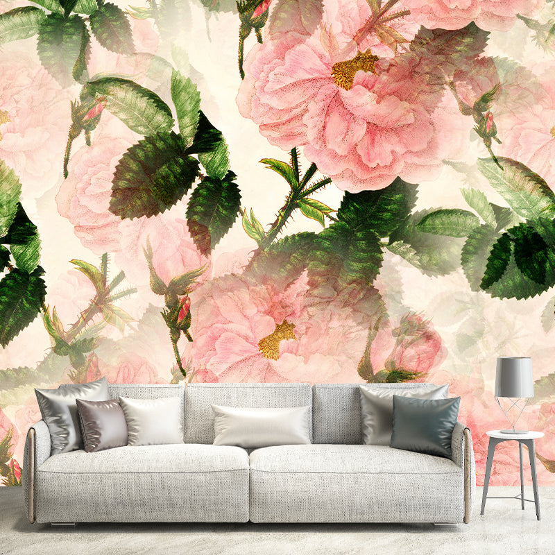 Romantic Flower Illustration Mural for Living Room and Bedroom Wall Decoration