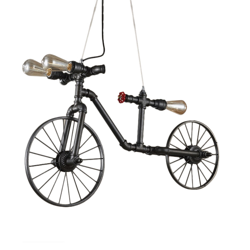 Iluminación colgante en forma de bicicleta de bronce estilo de metal antiguo 3 luces de techo interior con diseño de tubería