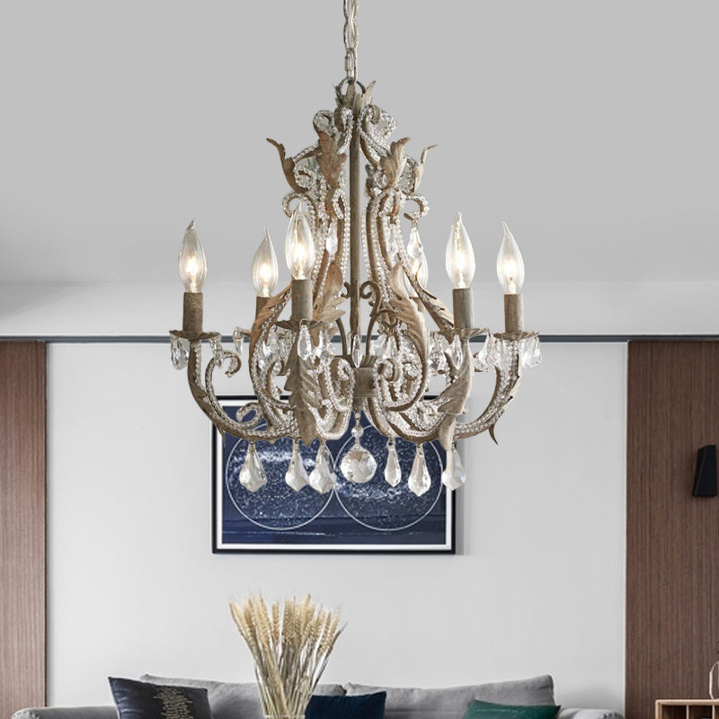 Lampadella di candela di campagna francese 6 luci in cristallo avvolto la luce sospesa in grigio anticato