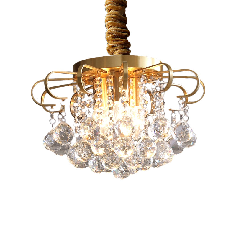 3/5-Bulb-Anhänger Kronleuchter traditioneller Blumen-Facetten-Kristallkugel Abhänge anhängender Licht in Gold, 14 "/18" breit