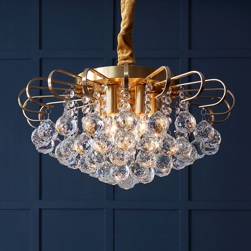 3/5-Bulb-Anhänger Kronleuchter traditioneller Blumen-Facetten-Kristallkugel Abhänge anhängender Licht in Gold, 14 "/18" breit