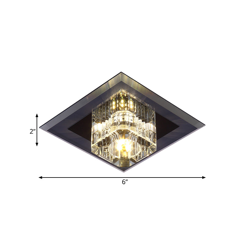 Clear Crystal Cube Mini Ceiling Light Minimalistic Corridor LED Flush Mount Lamp