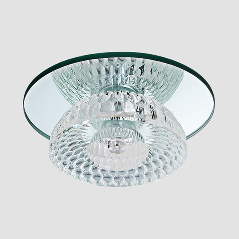 Mini Flower Bowl LED Flush Light Simplicity Chrome Crystal Ceiling Mount Fixture with Mirror Glass Canopy