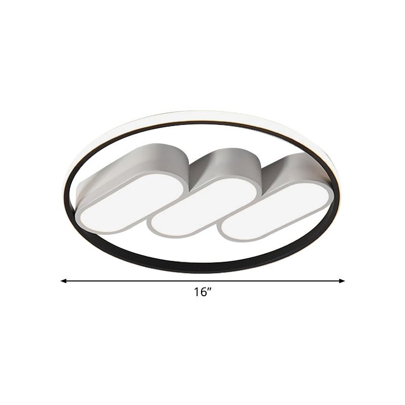 Round Flush Lighting Modern Metallic LED Bedroom Flush Mounted Lamp Fixture in White-Black
