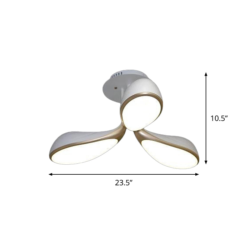 Luz de techo semi-flusco de dormitorio oval Metálico 3 luces Modernista Montaje de montaje de altura LED en blanco