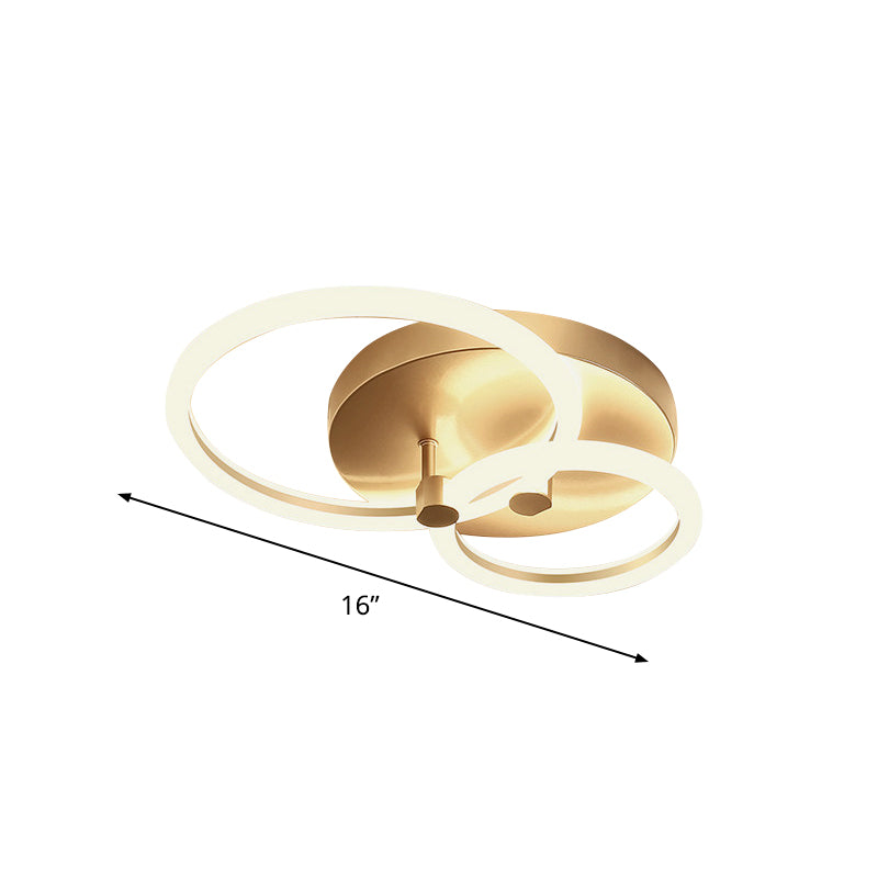 Lámpara de techo empotrada para dormitorio LED acrílica de 16"/19" de ancho con iluminación semimontada simple de 2/3 bucles en dorado