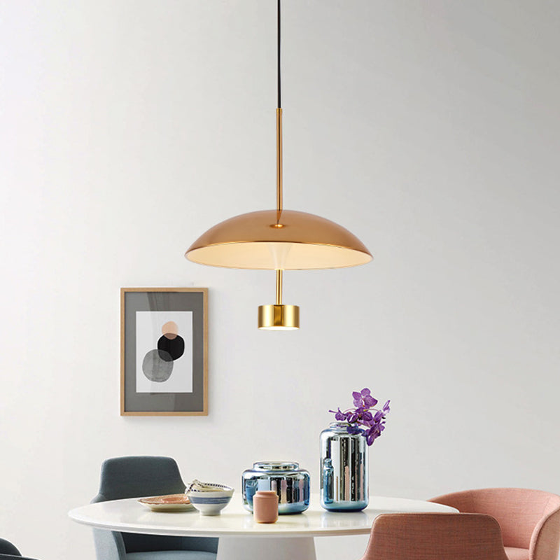 10"/14" W Domed Metallic Suspension Light Modern LED Gold Ceiling Pendant Lamp for Dining Room