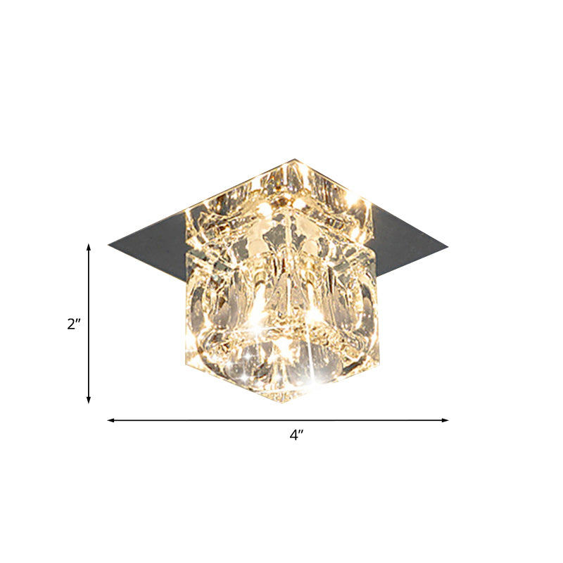 Lámpara empotrada cuadrada de cristal biselado, lámpara LED minimalista cerca del techo en cromo, luz blanca/cálida