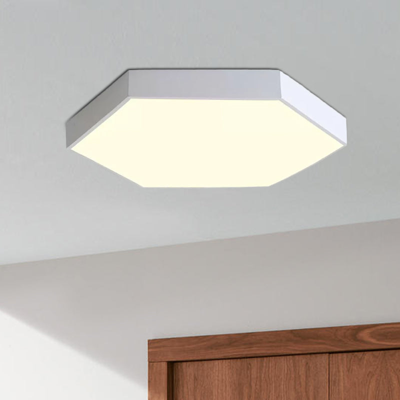 Modern Led Flush Mount with Metal Shade Gray/Yellow/Blue Hexagon Flush Mount Fixture in White/Warm Light, 16"/19.5"/23.5" Wide