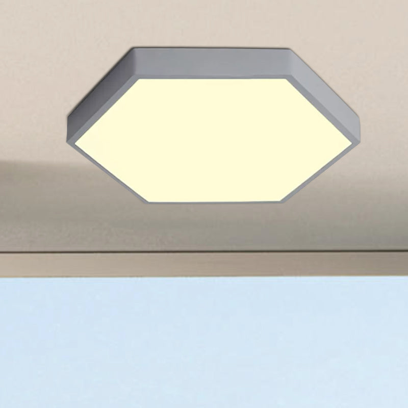 Modern Led Flush Mount with Metal Shade Gray/Yellow/Blue Hexagon Flush Mount Fixture in White/Warm Light, 16"/19.5"/23.5" Wide