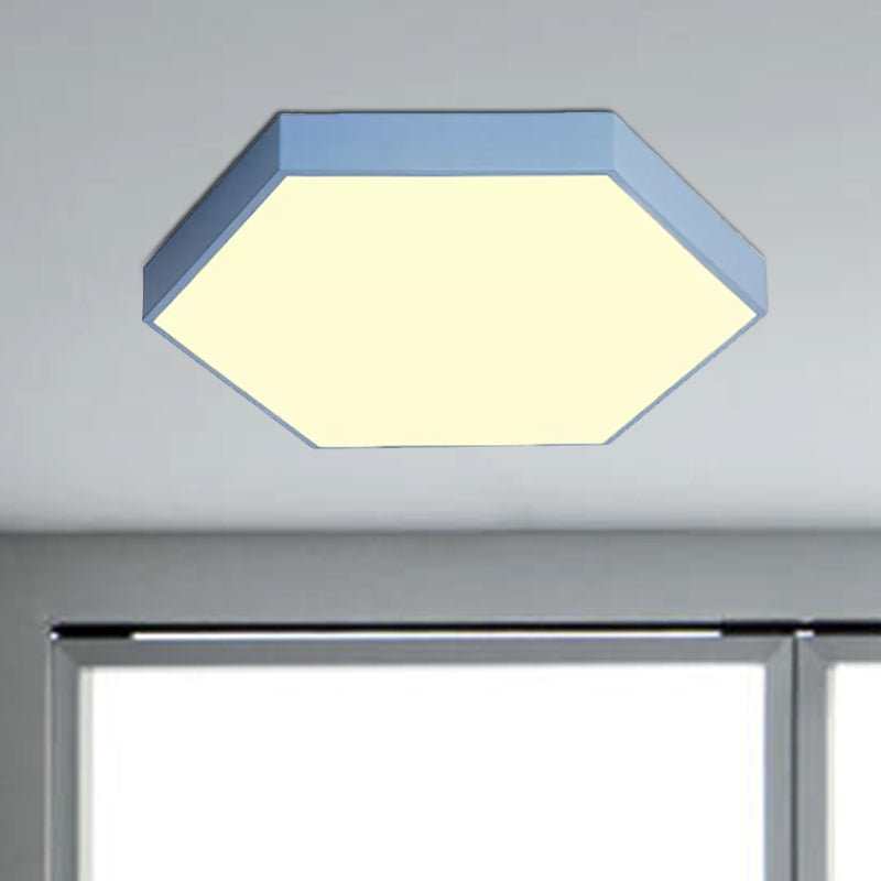 Modern Led Flush Mount with Metal Shade Gray/Yellow/Blue Hexagon Flush Mount Fixture in White/Warm Light, 16"/19.5"/23.5" Wide