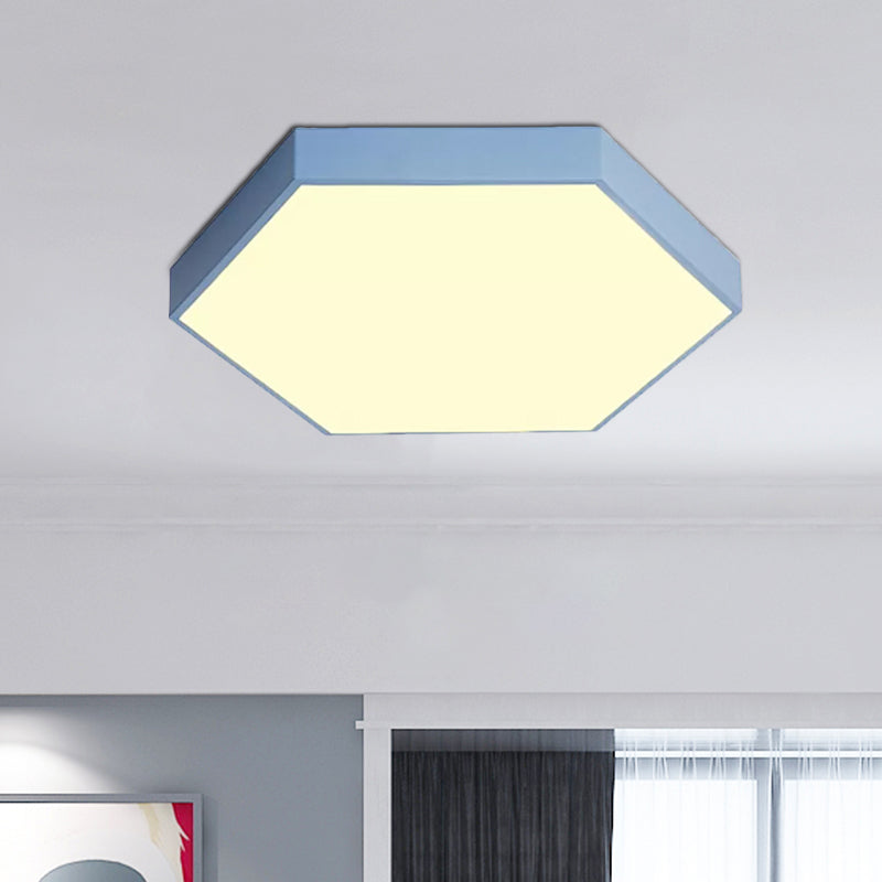 Modern Led Flush Mount with Metal Shade Gray/Yellow/Blue Hexagon Flush Mount Fixture in White/Warm Light, 16"/19.5"/23.5" Wide